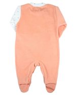 Macacao Bebe Menina Plush Estampado e Liso Bordados Aplicados de Coelhinha