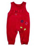 Macacao Salopete Bebe Menina Plush Estampado com Body Suedine Bordados Aplicados de Flores