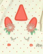 Macacao Bebe Menina Plush Estampado Poá com Bordados Aplicados de Unicórnio
