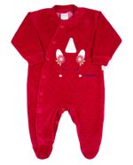 Macacao Bebe Menina Plush Estampado Poá com Bordados Aplicados de Unicórnio