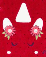 Macacao Bebe Menina Plush Estampado Poá com Bordados Aplicados de Unicórnio