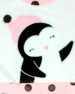 Macacao Bebe Menina Plush Estampado Bolinhas com Bordados Aplicados de Pinguim