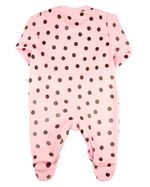 Macacao Bebe Menina Plush Estampado Bolinhas com Bordados Aplicados de Pinguim