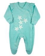 Macacao Bebe Menina Plush Bordado com Aplicações de Flores