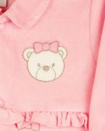 Macacao Bebe Menina Plush Bordado de Ursinha com Lacinhos