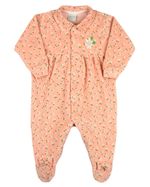 Macacao Bebe Menina Plush Estampado Floral Bordado de Flor