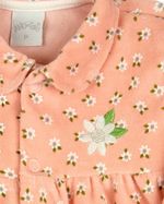 Macacao Bebe Menina Plush Estampado Floral Bordado de Flor