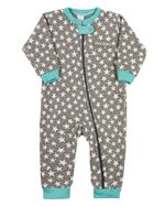 Macacao Ziper Bebe Menino Malha Matelassê Mescla Trabalhada Estrelinhas
