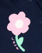 Macacão Bebê Menina Longo Malha Canelada de Algodão Bordado Flor