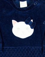 Macacao Bebe Menina Plush Liso e Trabalhado Bordado Gatinha