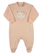 Macacao Bebe Menina Plush Liso e Trabalhado Bordado Gatinha