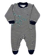 Macacao Bebe Plush Listrado Menino Bordado Ursinho Hello!