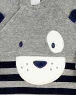 Macacao Bebe Menino Plush Mescla e Listrado Bordado Ursinho