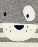 Macacao Bebe Menino Plush Mescla e Listrado Bordado Ursinho