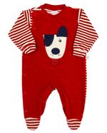 Macacao Bebe Menino Plush Liso e Listrado Bordado Cachorro