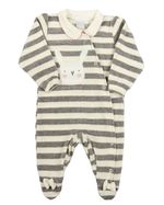 Macacao Bebe Menina Plush Listrado Bordado Coelhinho