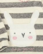 Macacao Bebe Menina Plush Listrado Bordado Coelhinho