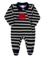 Macacao Bebe Menina Plush Listrado Bordado Joaninha