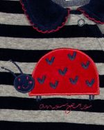 Macacao Bebe Menina Plush Listrado Bordado Joaninha