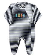 Macacao Bebe Menino Cotton Listrado Bordado Mosnstrinhos