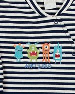 Macacao Bebe Menino Cotton Listrado Bordado Mosnstrinhos