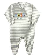 Macacao Bebe Menino Cotton Listrado Bordado Mosnstrinhos