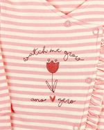 Macacao Bebe Menina Cotton Listrado Bordado Tulipa