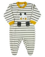 Macacao Bebe Menino Plush Listrado Bordado Ursinho com Patas Soltas