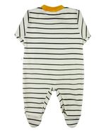 Macacao Bebe Menino Plush Listrado Bordado Ursinho com Patas Soltas