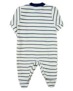 Macacao Bebe Menino Plush Listrado Bordado Ursinho com Patas Soltas