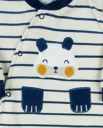 Macacao Bebe Menino Plush Listrado Bordado Ursinho com Patas Soltas