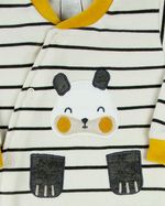 Macacao Bebe Menino Plush Listrado Bordado Ursinho com Patas Soltas