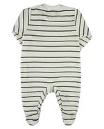 Macacao Bebe Menino Plush Listrado Bordado Ursinho