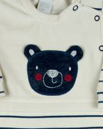 Macacao Bebe Menino Plush Listrado Bordado Ursinho