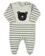 Macacao Bebe Menino Plush Listrado Bordado Ursinho