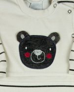 Macacao Bebe Menino Plush Listrado Bordado Ursinho