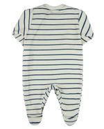 Macacao Bebe Menino Plush Listrado Bordado Ursinho