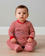 Macacao Bebe Plush Listrado Menino Bordado Ursinho Hello!