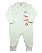 Macacão Bebê Suedine Bolinhas e Flores