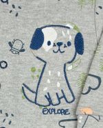 Macacão Bebê Menino Suedine Estampado Algodão Manga Longa Comprido Bordado Cachorrinho