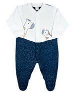 Macacao Bebe Longo Menino Suedine Estampado Bordados Aplicados Girafas