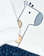 Macacao Bebe Longo Menino Suedine Estampado Bordados Aplicados Girafas