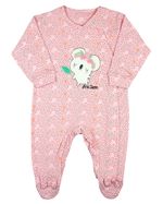 Macacao Bebe Longo Menina Suedine Estampado Bordados Aplicados Ursinha Coala