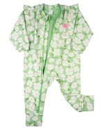 Macacão Bebê Menina Comprido Suedine Algodão Estampado Flores Aplicadas