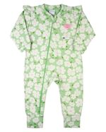 Macacão Bebê Menina Comprido Suedine Algodão Estampado Flores Aplicadas