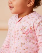 Macacão Bebê Menina Comprido Suedine Algodão Estampado Margaridas