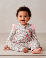 Macacão Bebê Menina Comprido Suedine Algodão Estampado Flores Coloridas