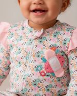 Macacão Bebê Menina Comprido Suedine Algodão Estampado Flores Coloridas