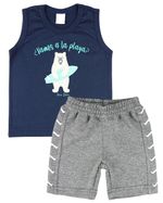 Conjunto Bebê Menino Sem Manga Meia Malha e Moletinho Ursinho Vamos a la Playa