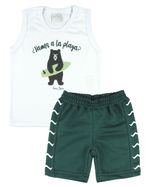 Conjunto Bebê Menino Sem Manga Meia Malha e Moletinho Ursinho Vamos a la Playa